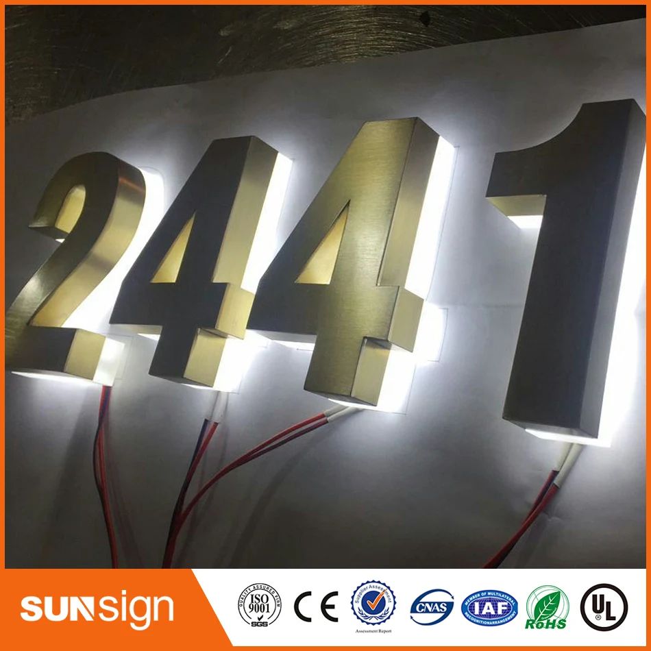 H 15cm letras led retroiluminadas de color dorado personalizadas para interiores