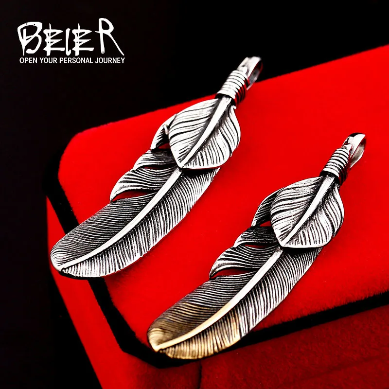 Beier 316L Stainless Steel pendant necklace 3D exqusite feather pendant for gift jewelry LLBP8-174P