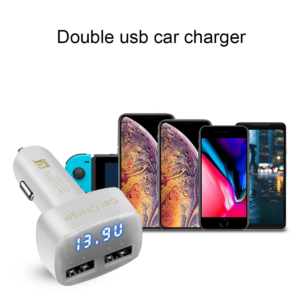kebidu Universal Dual USB 2 Port Charger 4 in 1 Car DC 5V 3.1A Digital Red /Blue LED Display Temperature/Current/Voltage