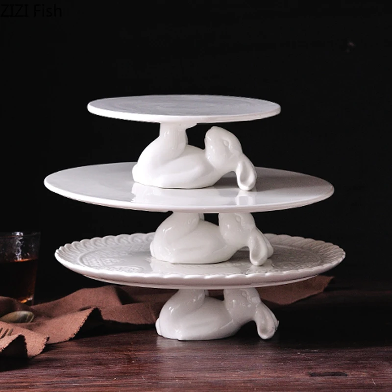 Rabbit Shape Ceramics Cake Tray Wedding Party Dessert Display