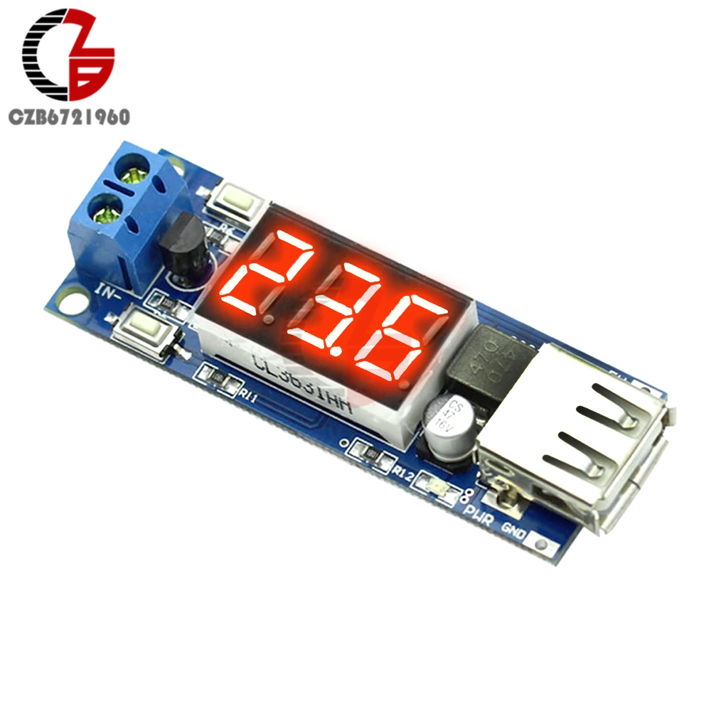 DC 4.5-40V to 5V 2A DC-DC Step Down Buck Converter Module USB Charger Power Transformer LED Display Voltmeter Voltage Meter