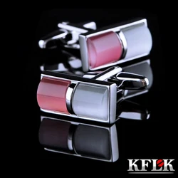 Kflk Jewelry Shirt Cufflink For Mens Brand Pink Cuff Link Wholesale Button Male High Quality Luxury Wedding Groom guests