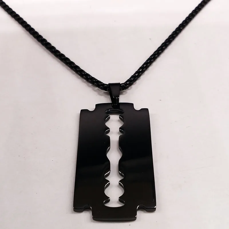 Gothic Blade Razor Pendant Necklaces Men Black Color Stainless Steel Chain Necklace Aesthetic Jewelry collier homme N423S01