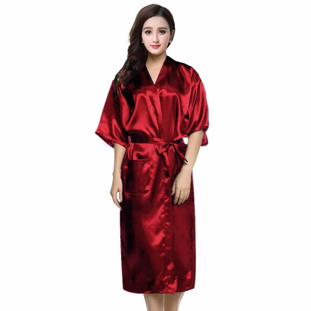 PURPLE Womens Robe Hot Sale Faux Silk Kimono Bath Gown Female Sexy Bathrobe Nightgown Mujer Pijama Size S M L XL XXL XXXL Zh02A