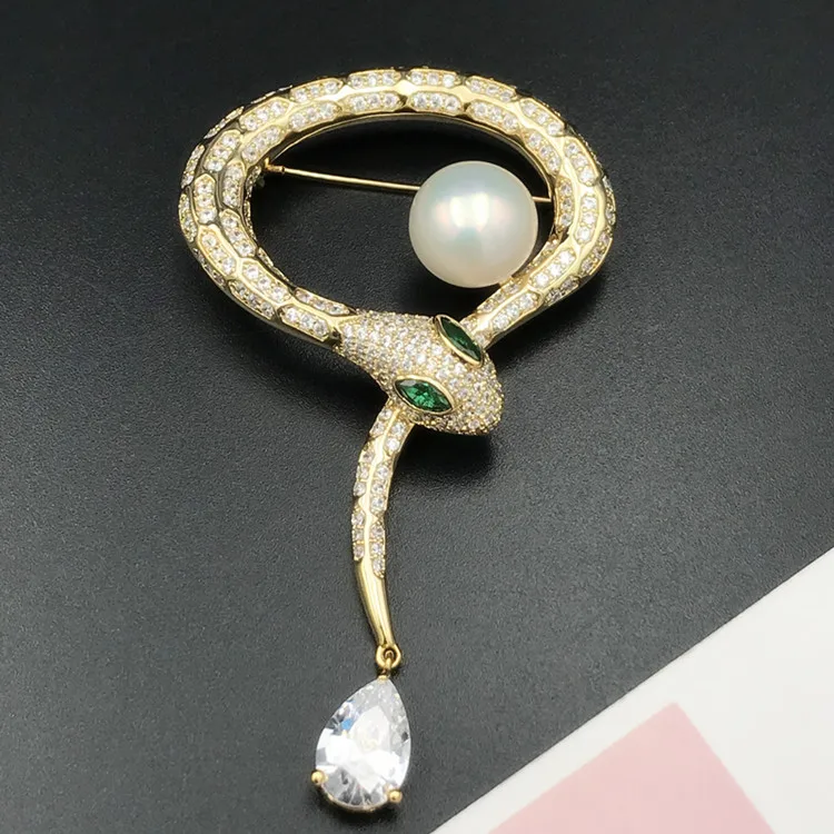 Luxury Snake Design Pearl Breastpin Components Women DIY Brooch Fittings Silver&Gold Color 3Pieces/Lot