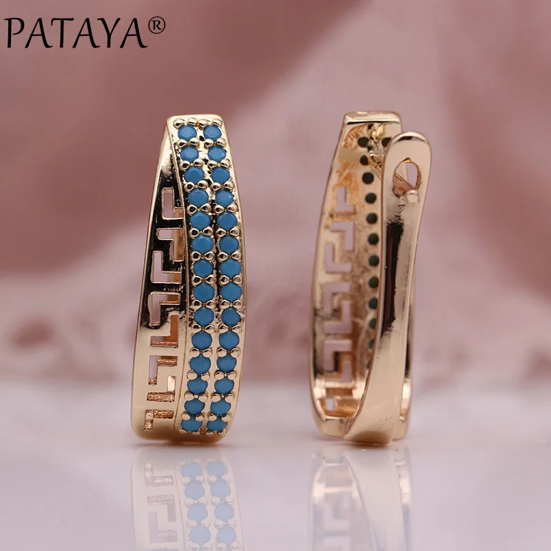 PATAYA New Fashion 585 Rose Gold Color Natural Zircon Dangle Earrings Women Irregular Earrings Hollow Fine Multicolor Jewelry