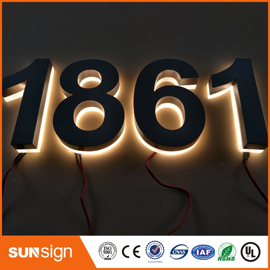 H 25Cm Outdoor/Indoor Outlet Rvs Backlit Huisnummer Led Letters Teken