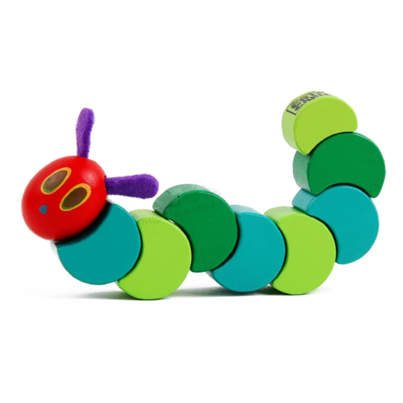 Baby Wood Block Creature Blocks Lovely Green Insects Twist Caterpillars Children Kids Educational Wooden Toys Train  Montessori