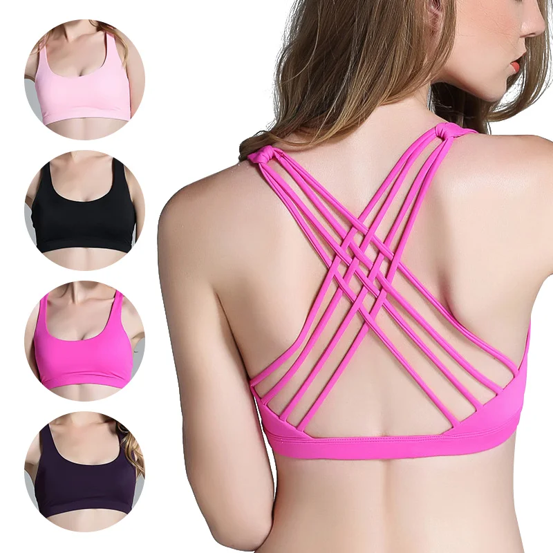 

Woman Sports Bra Push Up Active Wear Tops For Women Gym Pink Brassiere Sport Bra Criss Cross Crop Top 2018 Female Yoga Bra