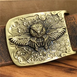 Brass Owl Belt Buckle Yellow Belts For Men Ceinture Homme Men Leather Belt Cowboy Jeans Male Leather Belt Strap Wide MBT0106