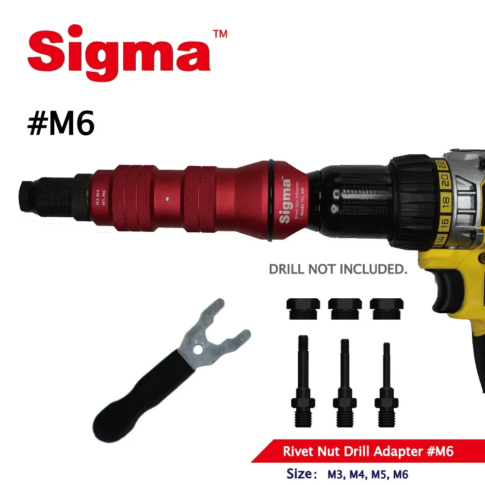 Sigma # M6 Schroefdraad Klinknagel Moer Boor Adapter Draadloze Of Elektrische Power Tool Accessoire Alternatief Air Pneumatische Klinkmoer Pistool