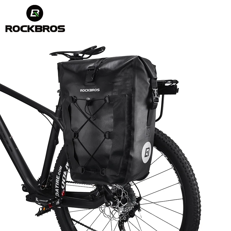 ROCKBROS 27L Bicycle Bags Waterproof Foldable Cycling MTB Bike Bags Reflective Panniers Long Travel Luggage Bag Bike Accessories