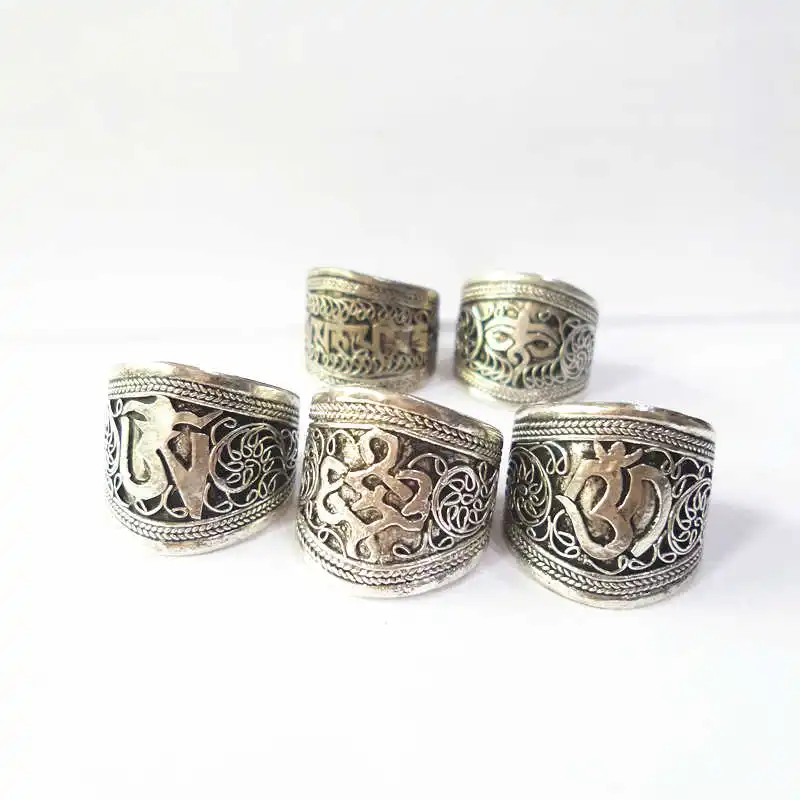 Tibetan Mantras Amulet Serial Rings Multi Totem Symbols Open Ring For Male OM Endless Knots Wisdom Eye R154