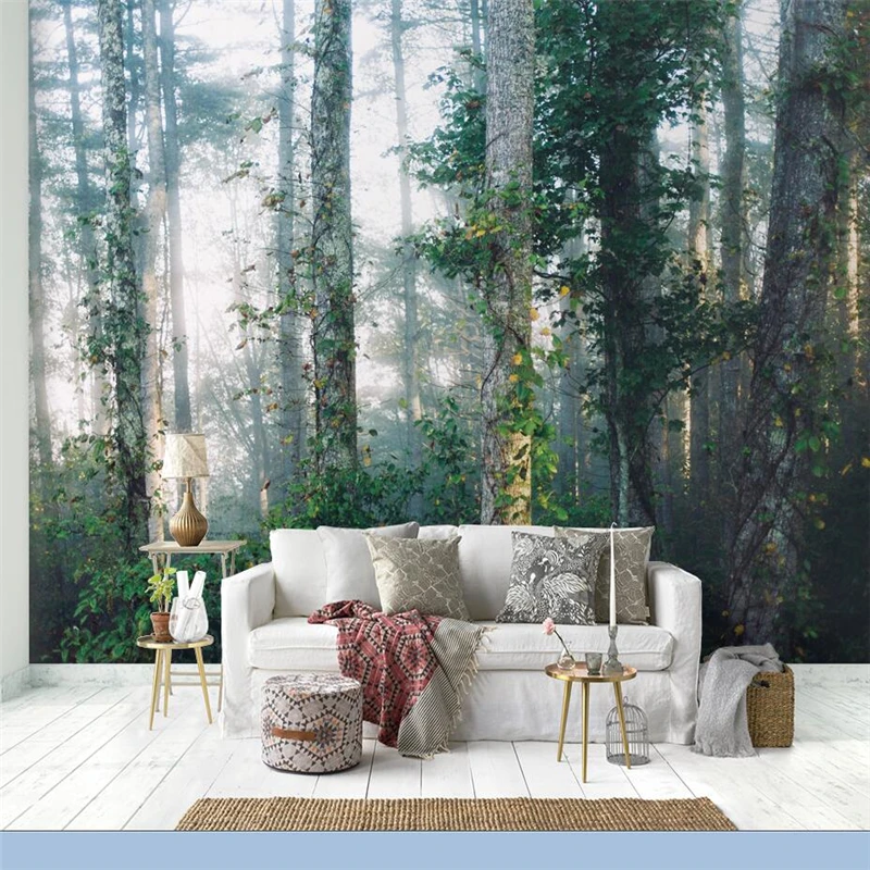 wellyu  papel de parede 3d  Custom wallpaper   Scandinavian fog forest background wall wall murals  photo wallpaper  behang