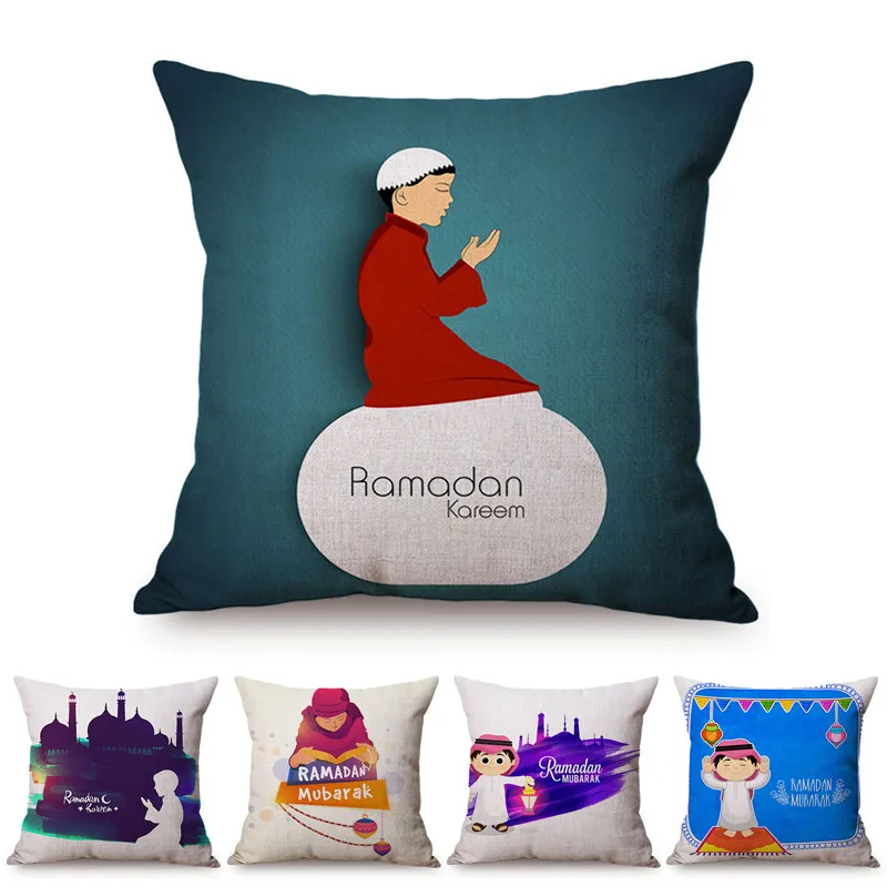 Muslim Child Celebrate Eid Ramadan Necessary Decorative Throw Pillow Case Children like Room Cartoon Decoration Cushion Cover