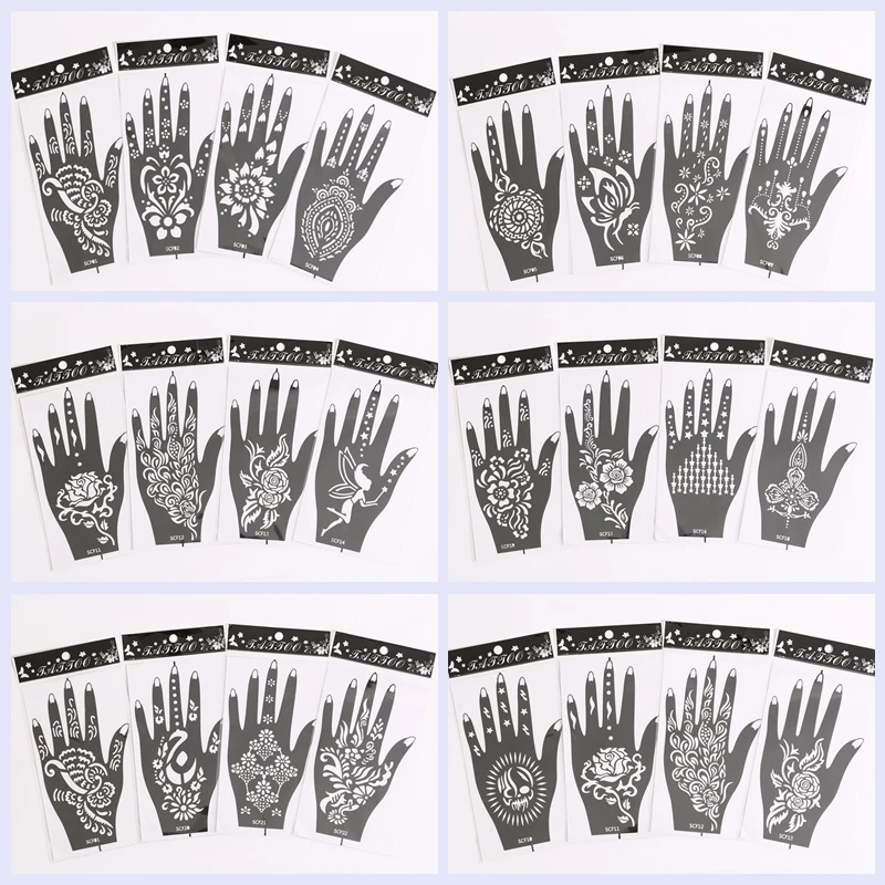 1 Pair-2pcs Henna Hand Tattoo Stencil,Flower Glitter Airbrush Mehndi Henna Tattoo Stencils Templates For Body Paint 20*11cm