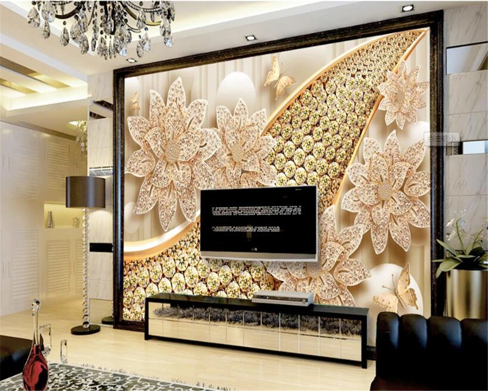 

Beibehang 3d wallpaper European luxury pearl flowers background wallpaper living room bedroom TV mural wallpaper for walls 3 d