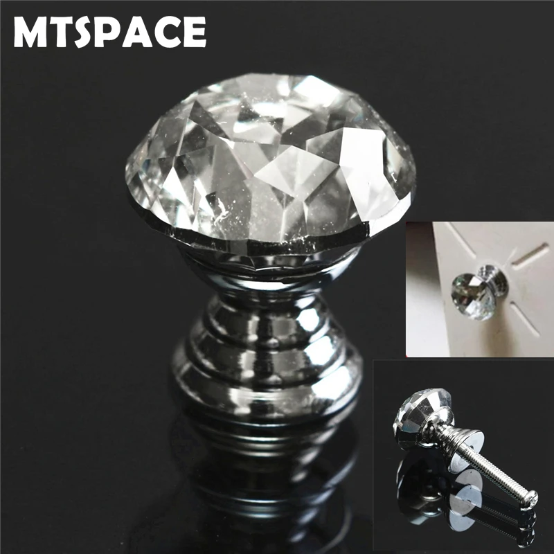 MTSPACE 20 30 40mm Diamond Shape Clear Crystal Glass Diamond Cut Door Knobs Kitchen Cabinet Drawer Knobs Screw Handles Hardware