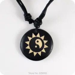 Tribal Sun Style Tai Chi Yin & Yang yak bone Pendant Amulet Necklace Lucky Gift  Fashion Jewelry