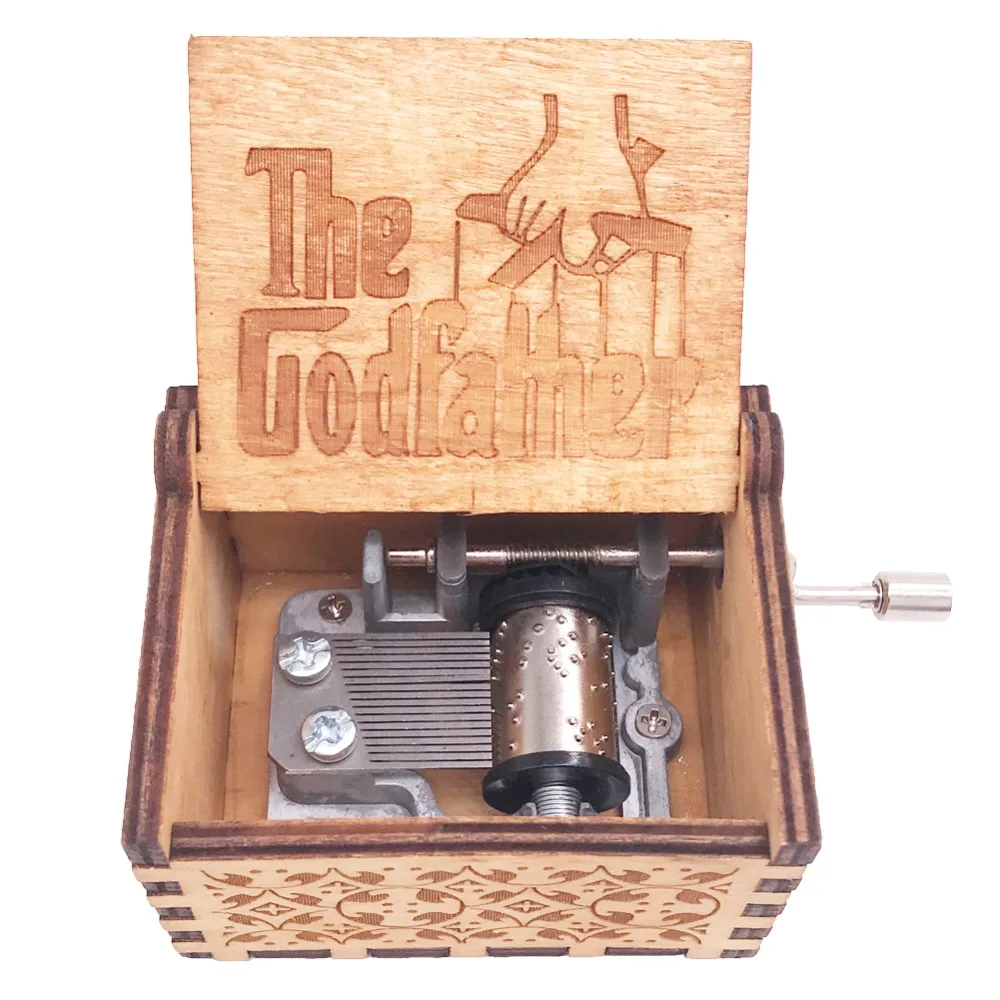 Godfather Music Box 18 Note Hand Crank Musical Box Carved Wooden Musical Toys for Boys ,Play the Godfather-Speak Softly Love