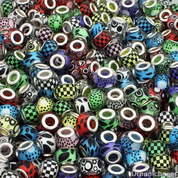 Polka Dot Random Design Spacers for Jewelry Making Resin Beads 4.5mm Big Hole Loose Charm fit Pandora Style Bracelet