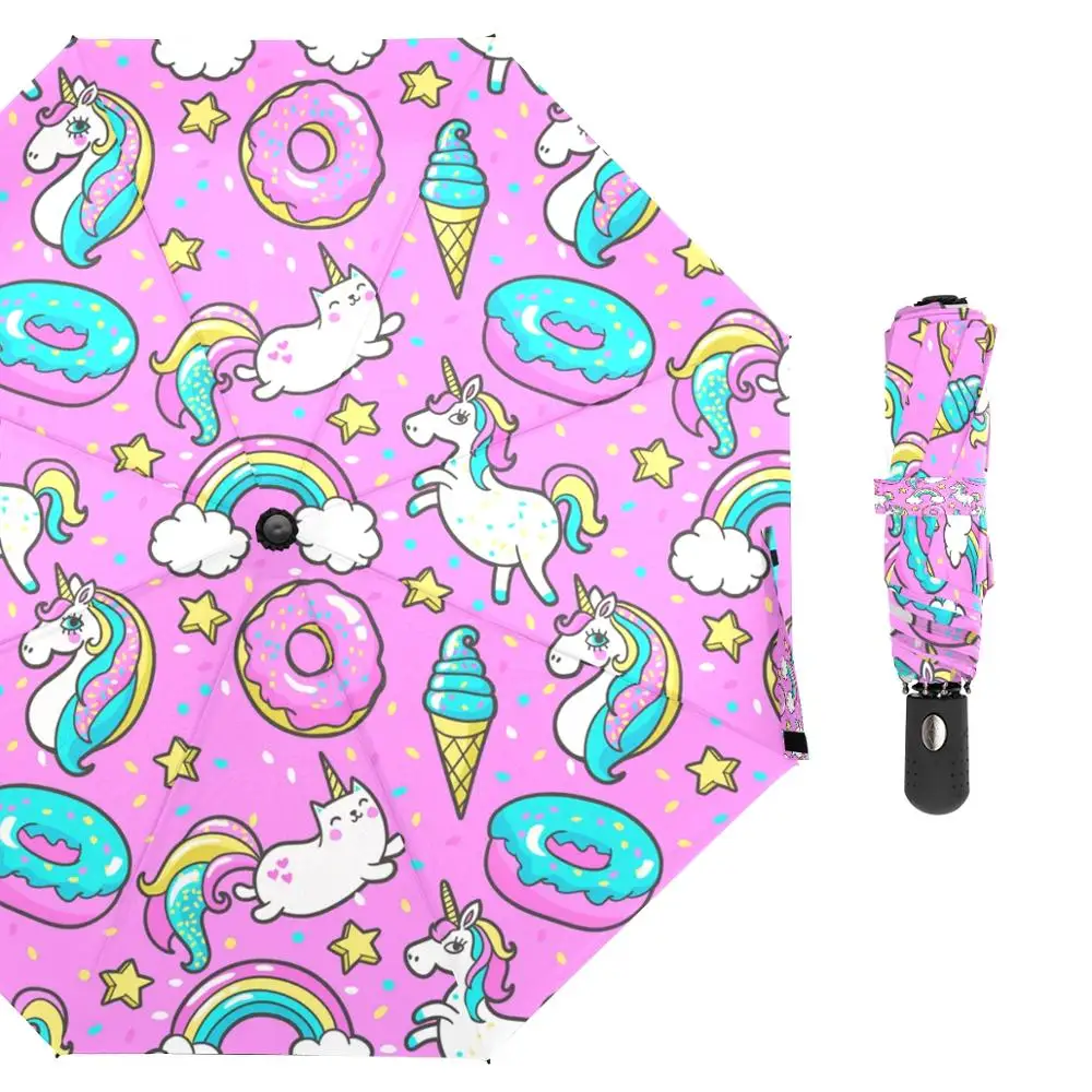 New Creativity Unicorn Pattern Umbrella For Women Fully-automatic 3 Folding Windproof Light Weight Rain Umbrella Men Travel Gift