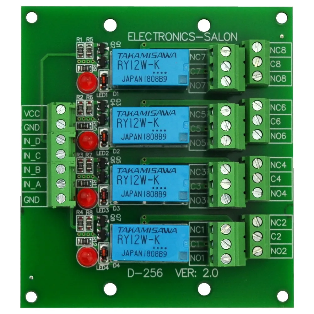 

Electronics-Salon 4 DPDT Signal Relay Module Board, DC 12V Version, for Arduino Raspberry-Pi 8051 PIC.