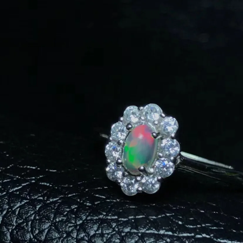 Natural opal woman rings change fire color mysterious  925 silver adjustable size