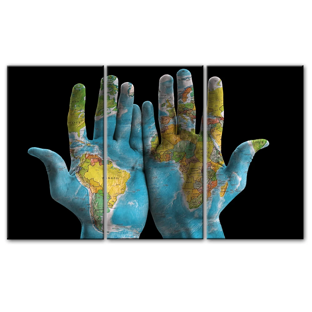 

World Map On Hands Wall Art Canvas Paintings On The Wall Canvas Art Prints World Map Modular Pictures For Living Room Cuadros