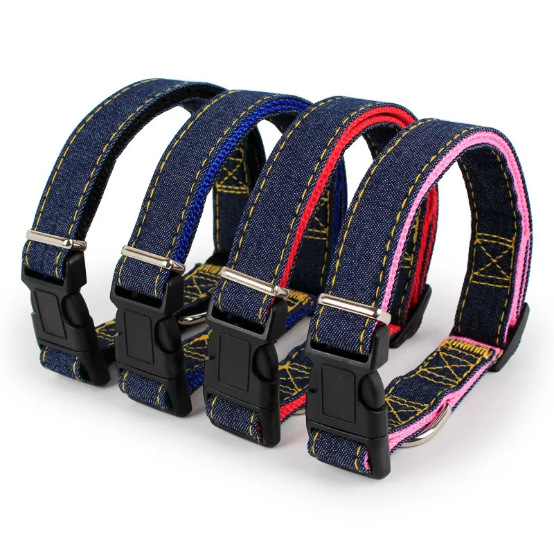 120cm Long Fashion Denim Nylon Small dog collar and leash set Puppy Dogs Harnesses Lead Set Rope Belt Adjustable Collar for Pets