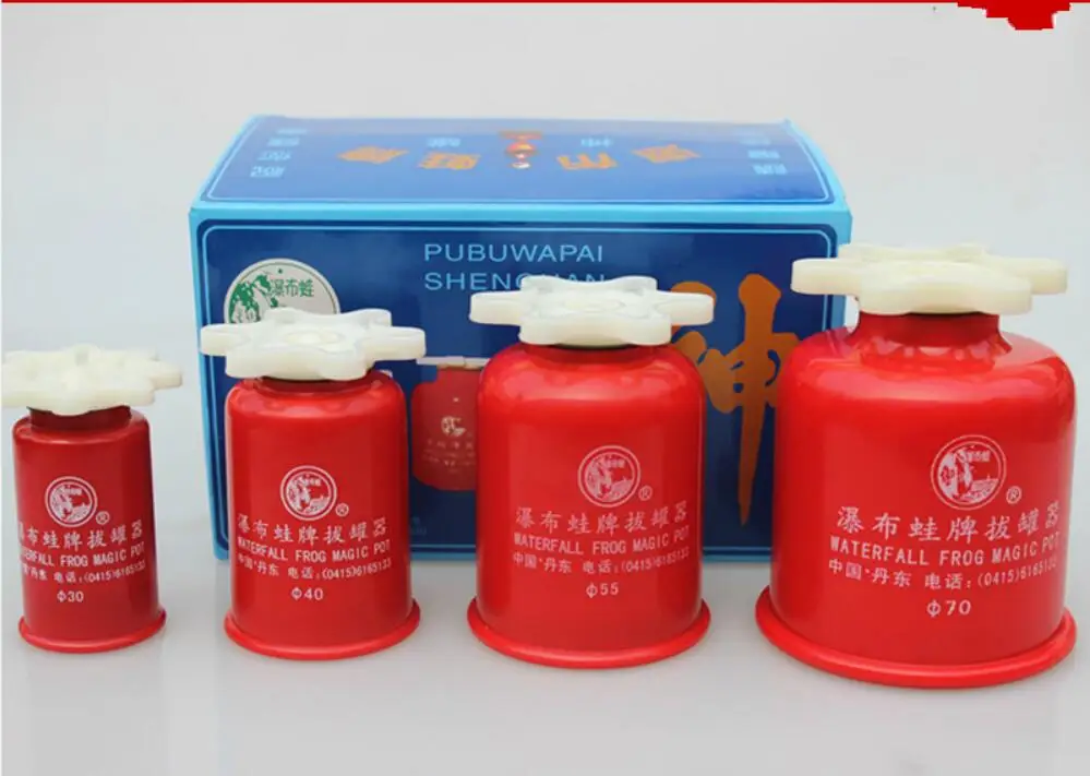 High quality 4 pcs Genuine waterfall frog magic pot acupuncture massage cupping hand screw type red cans non- peak cupping