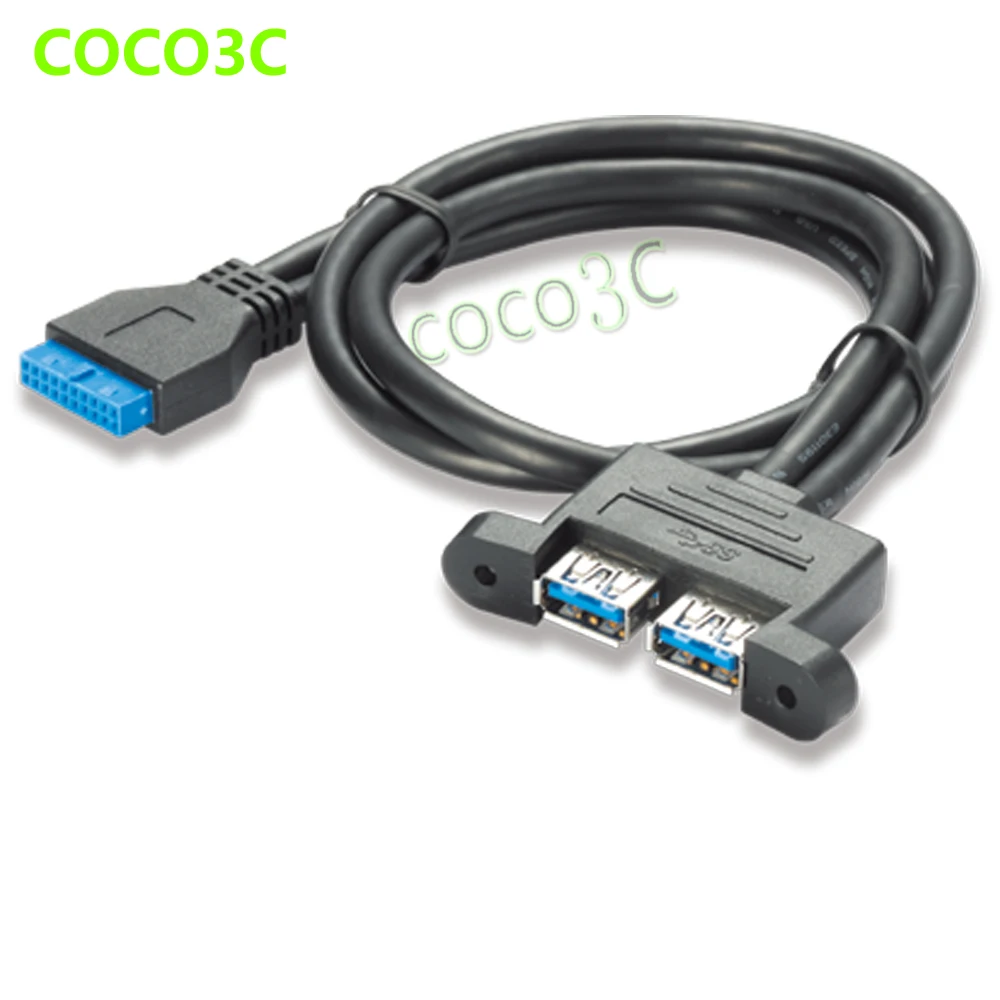 1.5ft 19/20 Pin perempuan USB sundulan Dual USB 3.0 Tyep A Perempuan Kabel Desktop USB3.0 Splitter Kabel PCIe profil bracket