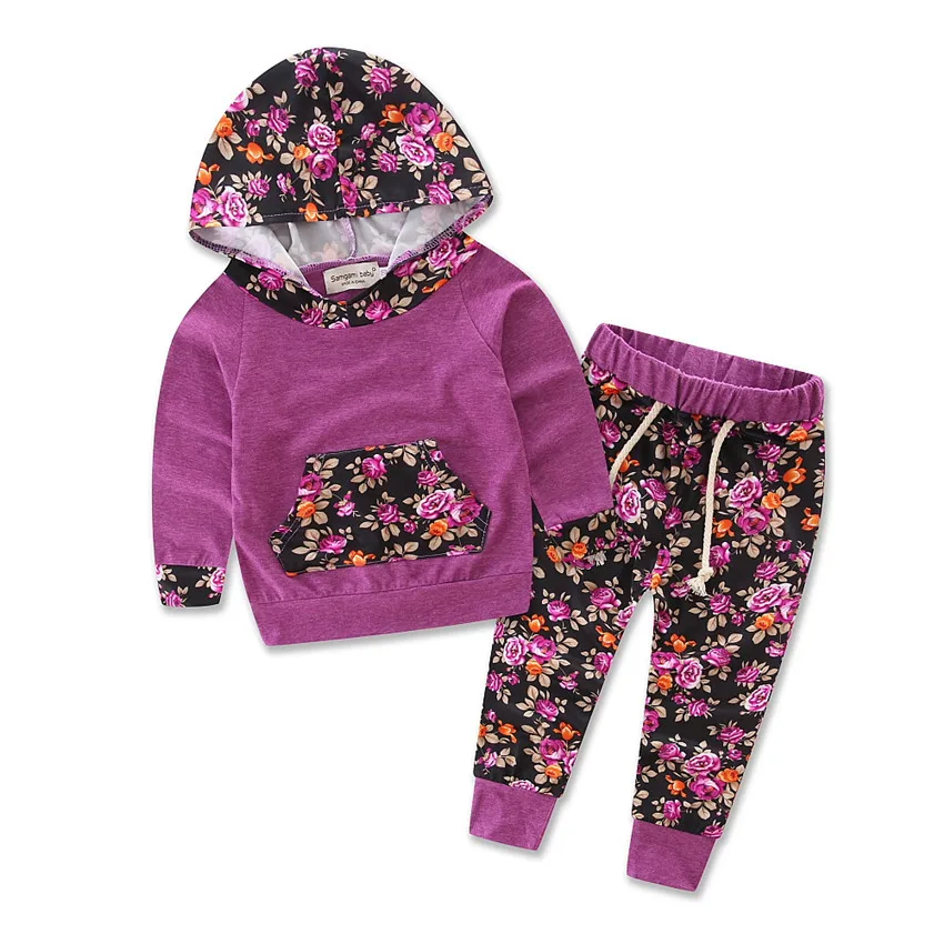 Baby Clothing Set Autumn New Baby Boy Clothes Baby Girls Long Sleeve Hooded Tops Floral + Pants 2Pcs Baby Outfits Costume