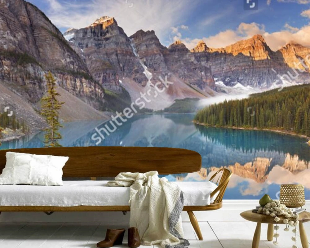 

Custom 3D large murals,Canada Parks Lake Mountains Moraine Lake Nature wallpapers , living room sofa TV wall bedroom wall paper