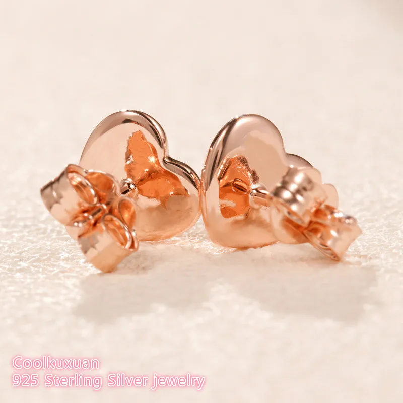 Spring 100% 925 Sterling Silver Matte Brilliance Hearts Earrings, Rose gold Original European Style Brand woman Jewelry