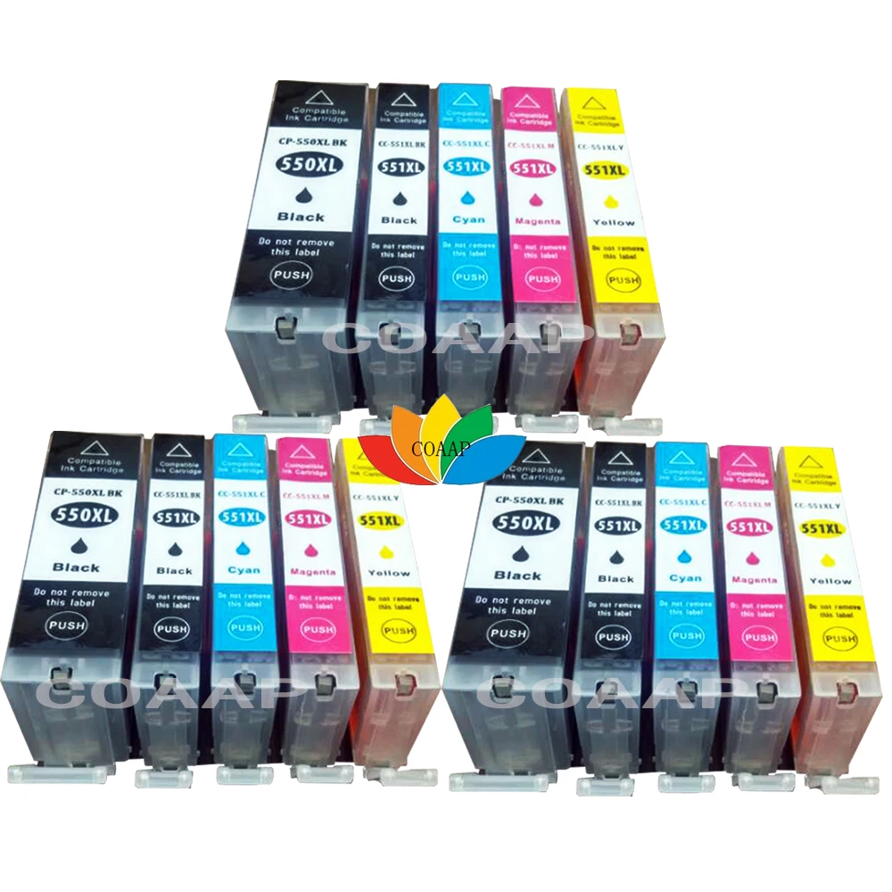 15 XL CLI551 PGI550 Cartridges compatible with Canon Pixma MG5400 MG5650 IP7200 IX6850 MG7550 PGI-550XL CLI-551XL