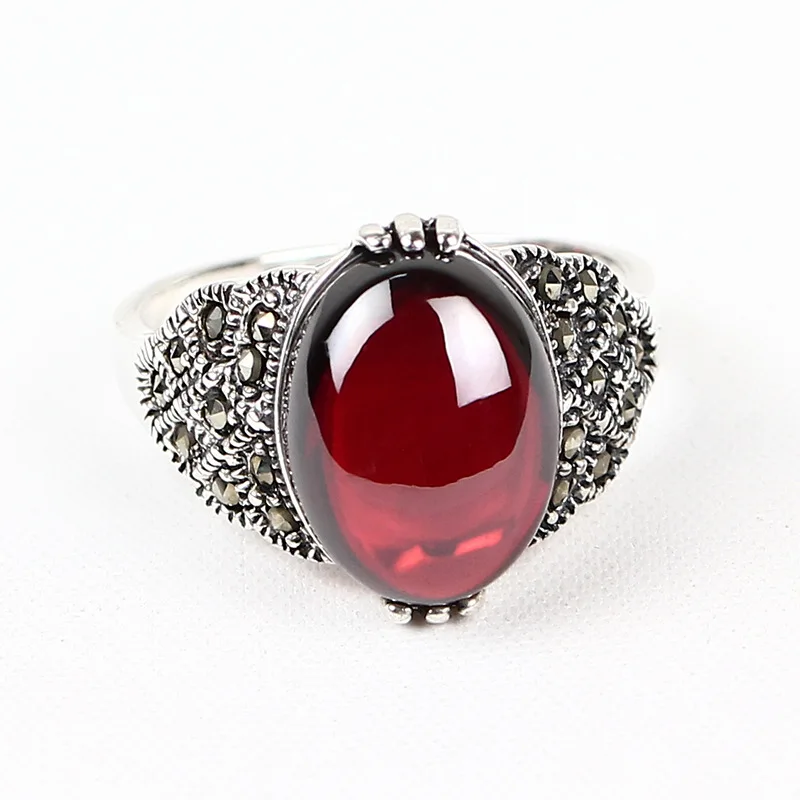 

KJJEAXCMY fine jewelry 925 sterling silver taiyin garnet ring female index finger vintage court personality fashion