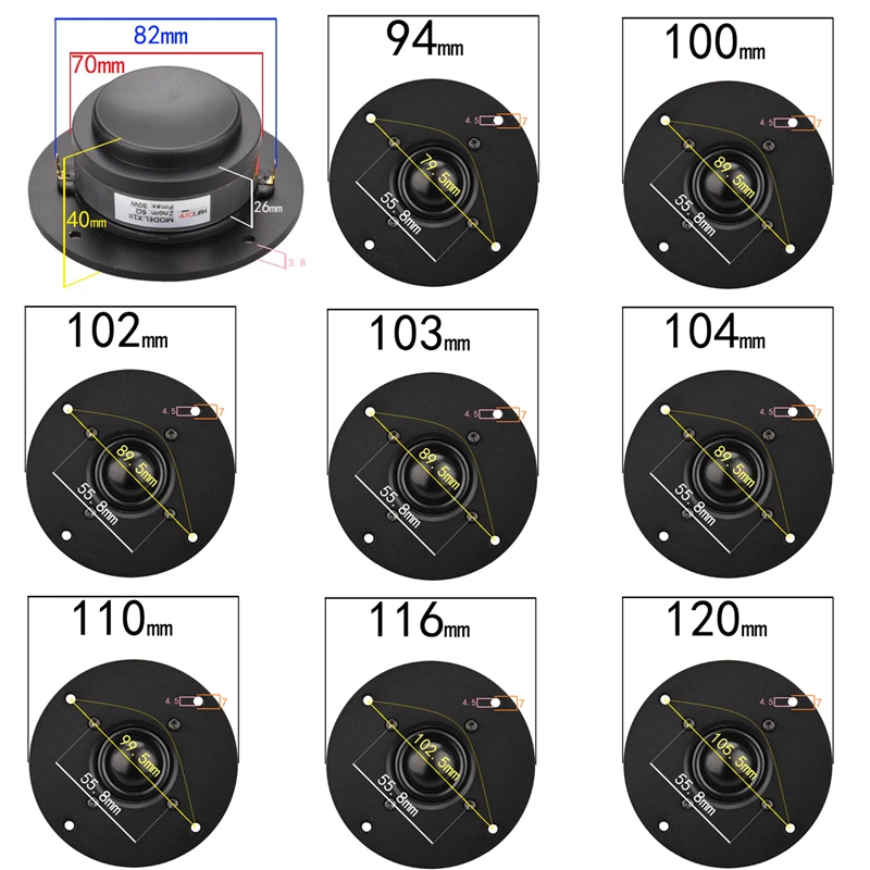 HIFIDIYLIVE Q1II 4 inch Tweeter Speaker Unit aluminum panel Black Silk membrane 8OHM30W Treble Loudspeaker 94/100/102/103/104mm