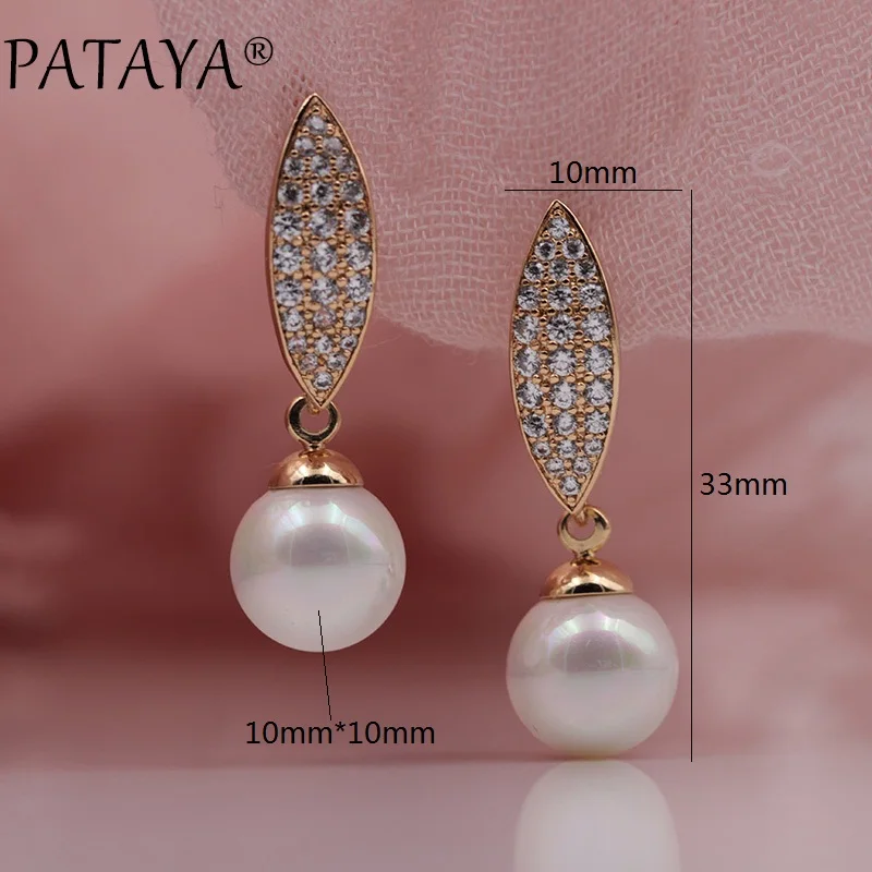 PATAYA New 585 Rose Gold Color Micro-wax Inlay Natural Zircon Shell Pearls Long Dangle Earrings Women Wedding Luxury Jewelry