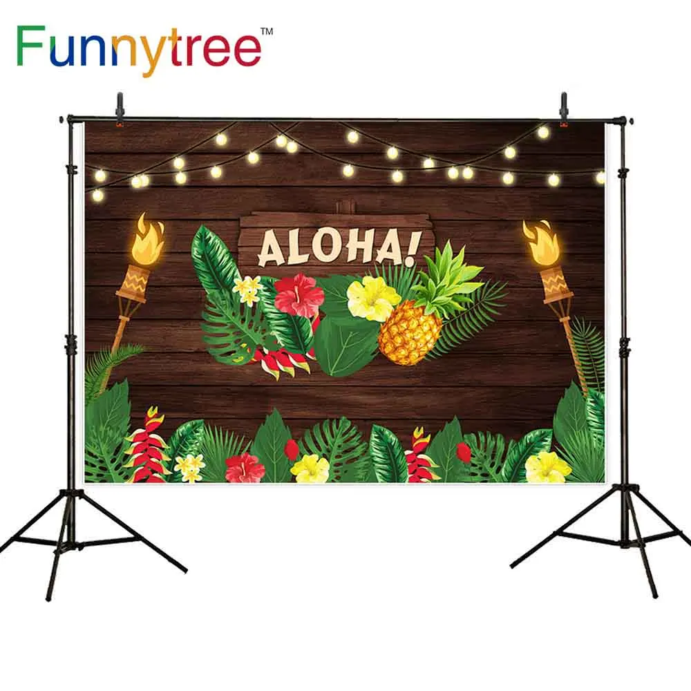 Funnytree photobooth backdrop summer wooden board Aloha pineapple light night photography photocall photo props background