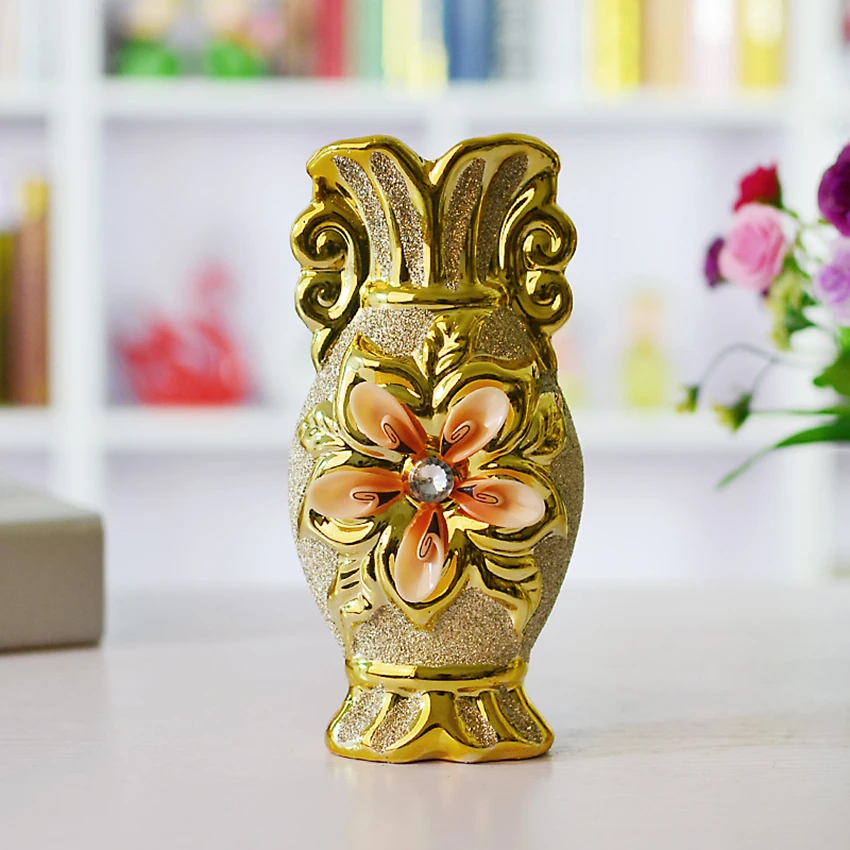 Fashion Modern Style golden Ceramic Tabletop Flower vase for Wedding gift Home Decoration Accessories crafts