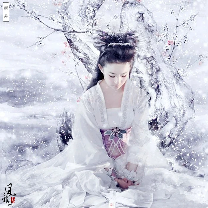 White Fairy Costume Hanfu Movie Forever Love Lasting for Three Times of Incarnations in Ten Miles of Peach Blossom Bushes