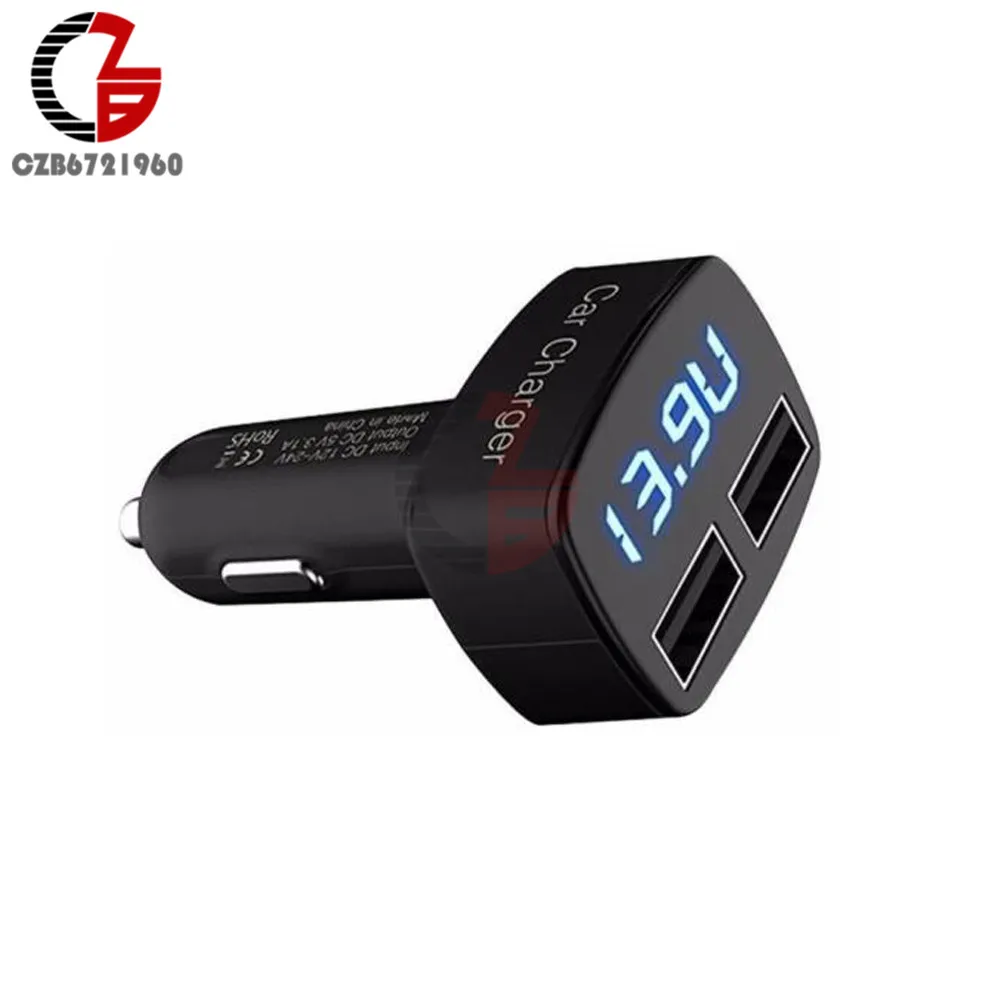 Dual USB Car Charger 5V 3.1A Display Voltage Current Charger Temperature Monitor Adapter for Car Tablet Smart Phone