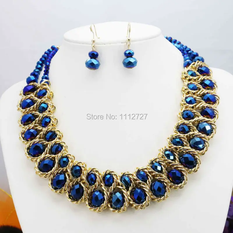 Special Offer Navy Blue Crystal Glass Beads Wholesale Necklaces&Earrings DIY Sets Christmas Gifts For Women Girls Jewelry Making