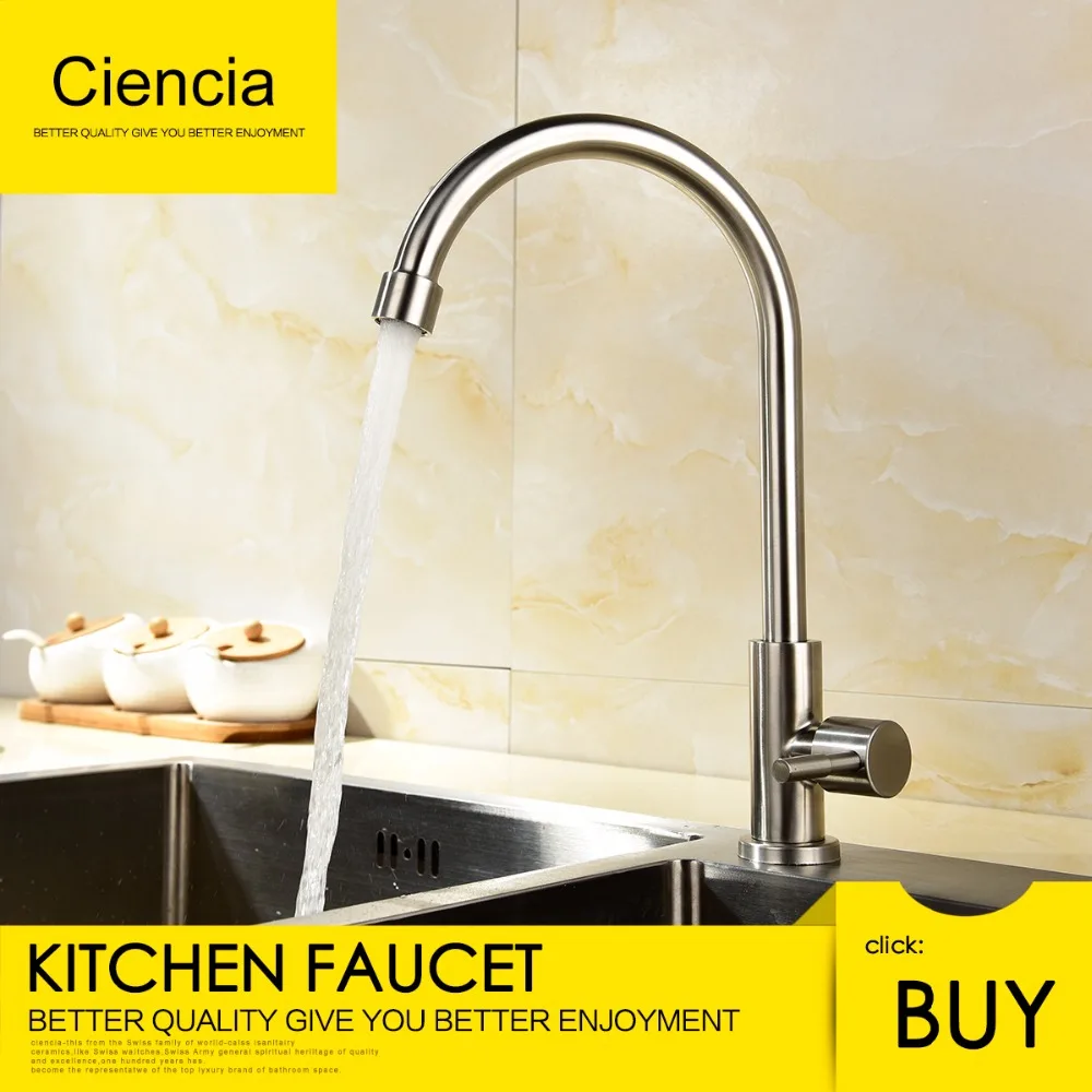 

Ciencia 304 Stainless Steel Kitchen Faucet Single Cold Water Faucet Brushed Nickel Deck Mounted Cold Tap