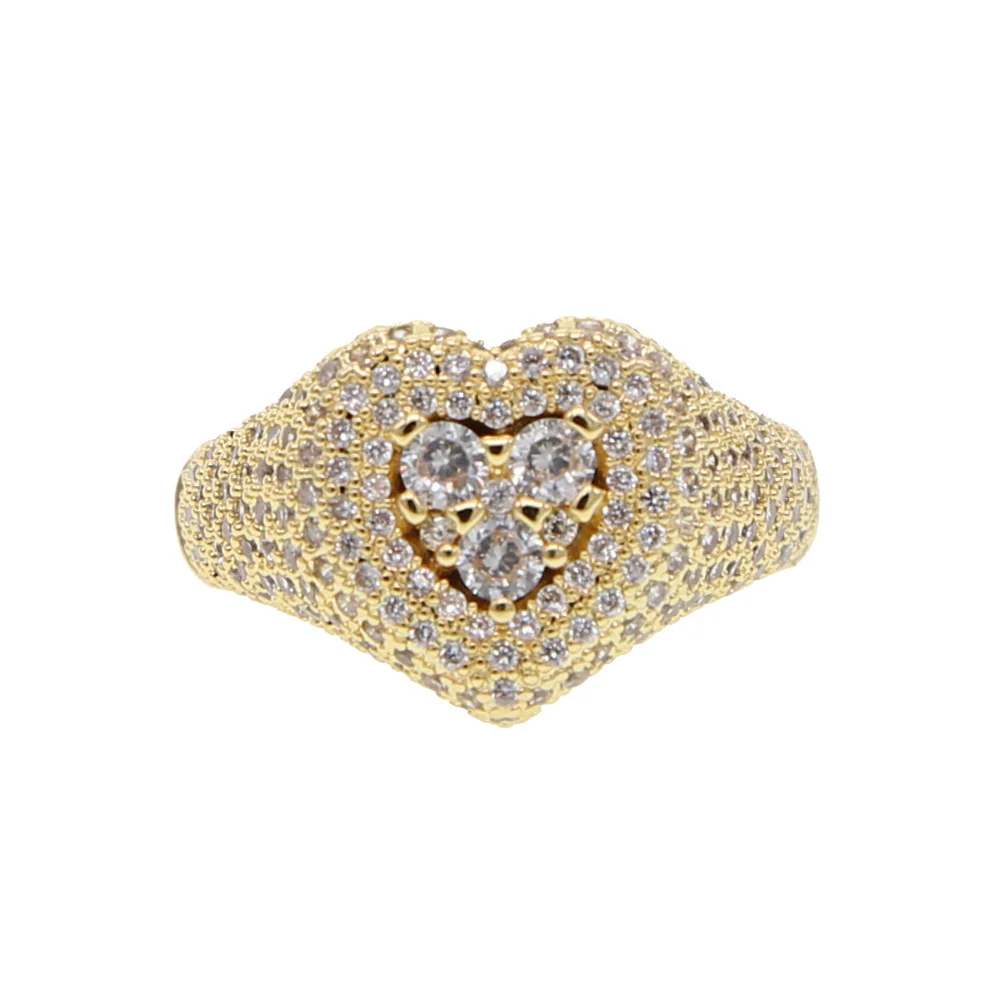 GOLD Filled Fashion Trendy Rings Micro Pave Full Sparking Heart Shape Cz Engagement Band 2025 Lastest New Design Jewelry Ring