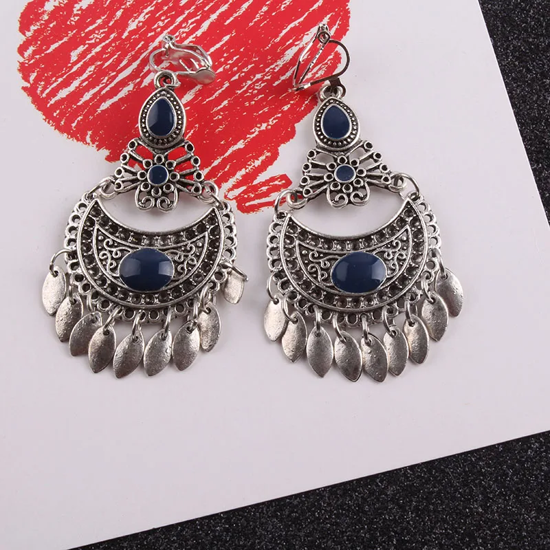 JIOFREE 5 color tassel Vintage Clip on Earrings Without Piercing For Women Ethnic Jewelry wholesale