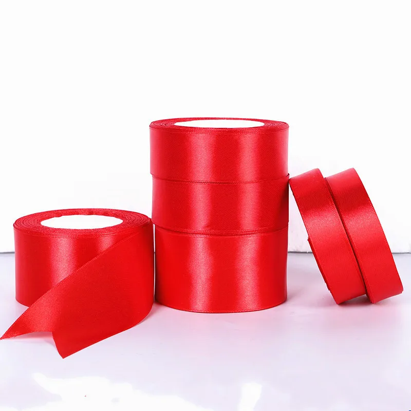 1roll 0.3cm-5cm Red Single Face Satin Ribbons For Arts Crafts Christmas Wedding Party Decoration Gift Wrap DIY Material tape