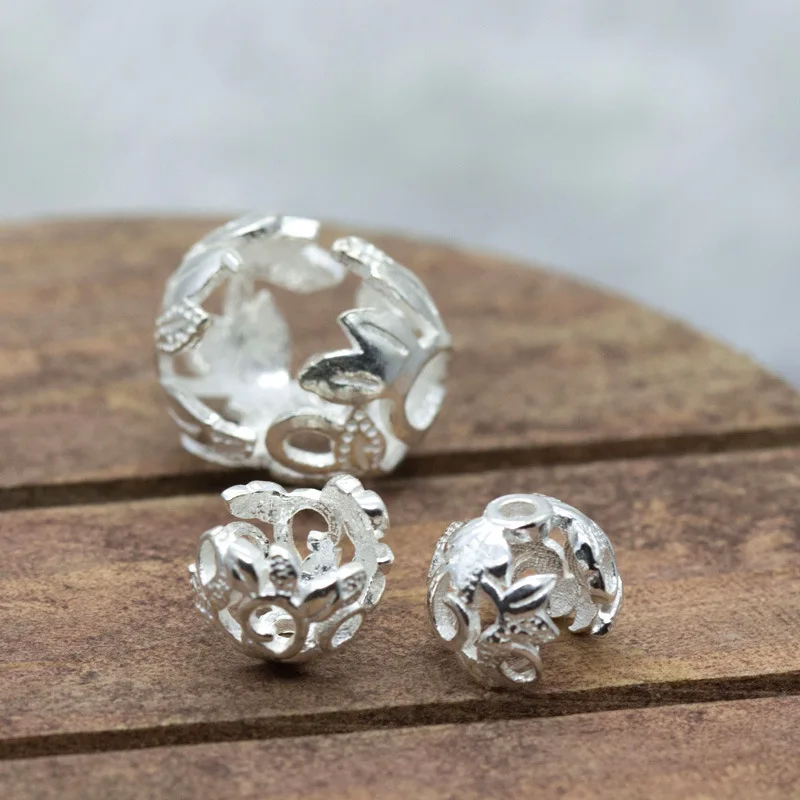 1pc 100% 925 Sterling Silver Flower Encircle Bead Caps Fit 7-12mm Size Hollow Bead Spacer DIY Bracelets Jewelry Make Accessories