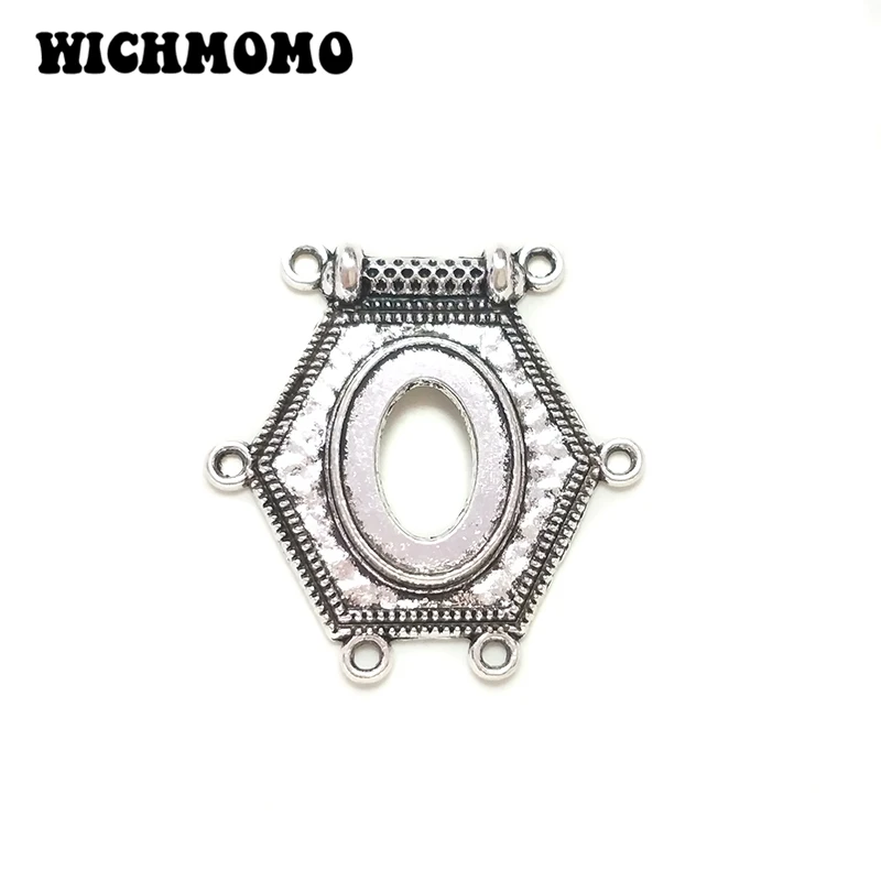 Fashion 36mm 3pieces/bag Zinc Alloy   Hexagon Porous Connector Charms Linker for DIY Necklace Earring Jewelry Accessories